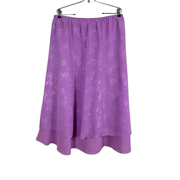 Suzanne Somers Floral Burnout Skirt L Purple Flowy Feminine Preppy Euro Summer - Picture 1 of 9